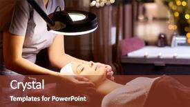  Presentation with spa concept - Amazing PPT theme having concept - beautician with magnifying lamp backdrop and a tawny brown colored foreground