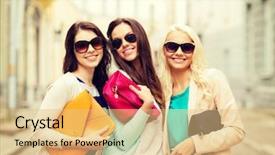  Presentation with lifestyle - Colorful presentation design enhanced with concept - beautiful girls with bags backdrop and a yellow colored foreground