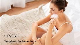  Presentation with beautiful skin - Cool new slide deck with concept - beautiful woman with feather backdrop and a coral colored foreground