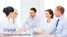  Presentation with team meeting - Theme featuring concept - business team having meeting background and a sky blue colored foreground