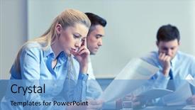  Presentation with problem solving - PPT theme enhanced with concept - business team sitting sad background and a light blue colored foreground