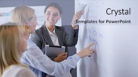  Presentation with education - Cool new slide deck with concept - business team with flip backdrop and a light blue colored foreground