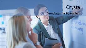  Presentation with flip book - Slide set featuring concept - business team with flip background and a  colored foreground