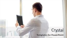  Presentation with business technology internet and network - PPT theme consisting of concept - businessman looking to blank background and a light gray colored foreground