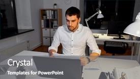  Presentation with people - Beautiful theme featuring concept - businessman with laptop computer backdrop and a gray colored foreground