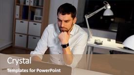  Presentation with people - PPT layouts enhanced with concept - businessman with laptop computer background and a coral colored foreground