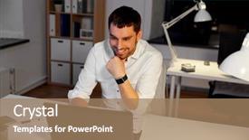  Presentation with wearable - Presentation theme enhanced with concept - businessman with laptop computer background and a coral colored foreground