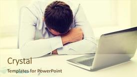  Presentation with paperwork - Cool new PPT theme with concept - businessman with laptop computer backdrop and a  colored foreground