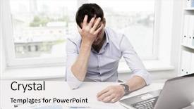  Presentation with paperwork - PPT theme enhanced with concept - businessman with laptop computer background and a light gray colored foreground