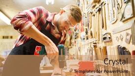  Presentation with drilling - PPT theme consisting of concept - carpenter with electric drill background and a coral colored foreground