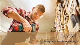  Presentation with people - Colorful slide deck enhanced with concept - carpenter with electric drill backdrop and a coral colored foreground