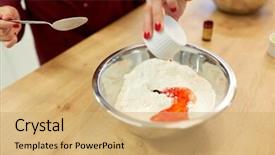  Presentation with baking concept on dark - Slide deck having concept - chef hands with flour background and a yellow colored foreground