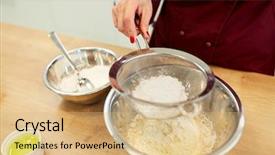  Presentation with baking concept on dark - Amazing PPT theme having concept - chef with sieve sifting backdrop and a  colored foreground