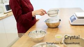  Presentation with cooking chef - Presentation theme featuring concept - chef with sieve sifting background and a  colored foreground
