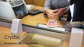  Presentation with saving - Presentation theme with concept - clerk counting cash money background and a yellow colored foreground