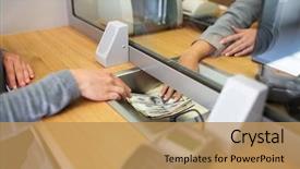  Presentation with cash - Beautiful PPT theme featuring concept - clerk giving cash money backdrop and a coral colored foreground