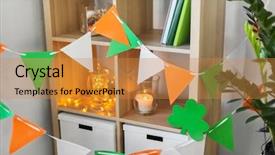  Presentation with st patricks day - Cool new slide deck with close up of bookcase decorated backdrop and a gold colored foreground