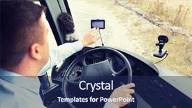  Presentation with bus transportation - Slide set featuring concept - close up of bus background and a navy blue colored foreground