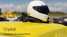  Presentation with road racing - Cool new PPT theme with concept - close up of car backdrop and a yellow colored foreground