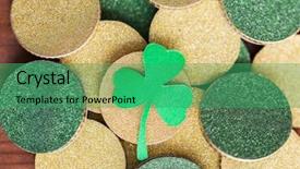  Presentation with green leaf - Cool new presentation theme with concept - close up of golden backdrop and a ocean colored foreground