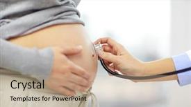  Presentation with medicine pregnant woman - Amazing PPT theme having close up of pregnant woman backdrop and a mint green colored foreground