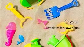  Presentation with beach toys on sand - Colorful slide set enhanced with concept - close up of sand backdrop and a lemonade colored foreground