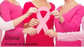  Presentation with pink ribbon breast awareness - Slide deck with concept - close up of women background and a red colored foreground