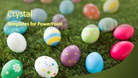  Presentation with holidays - Slide deck enhanced with concept - colored eggs on artificial background and a tawny brown colored foreground