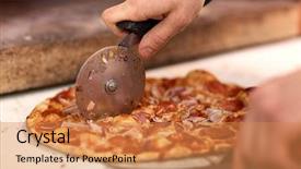  Presentation with italian food - PPT layouts with concept - cook hands with cutter background and a coral colored foreground