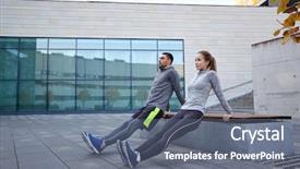  Presentation with exercise sport - Presentation design with concept - couple doing triceps dip background and a gray colored foreground