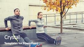  Presentation with people street - PPT theme having concept - couple doing triceps dip background and a ocean colored foreground