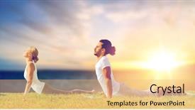  Presentation with people helping each teamwork couple - Slide deck featuring concept - couple making yoga cobra background and a coral colored foreground