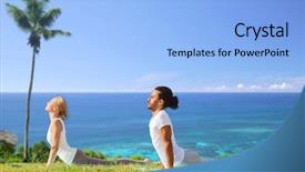  Presentation with ocean - Audience pleasing slide set consisting of concept - couple making yoga cobra backdrop and a light blue colored foreground