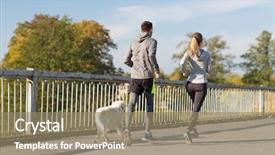  Presentation with sport - Presentation design with concept - couple with dog running background and a coral colored foreground