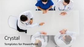  Presentation with healthcare - Colorful slide set enhanced with concept - doctor showing something imaginary backdrop and a light gray colored foreground