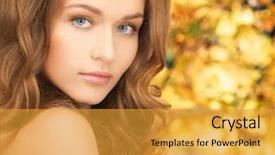  Presentation with long hair - Audience pleasing slide set consisting of concept - face of beautiful woman backdrop and a gold colored foreground