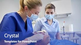  Presentation with dental assistant - Beautiful slides featuring concept - female dentist with assistant backdrop and a cobalt blue colored foreground