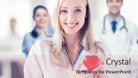  Presentation with medical concept - Beautiful PPT theme featuring concept - female doctor with heart backdrop and a coral colored foreground