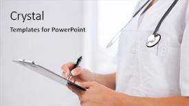  Presentation with medical mhealth healthcare concept - Cool new theme with concept - female doctor with stethoscope backdrop and a white colored foreground