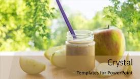  Presentation with baby food jar - Amazing PPT layouts having concept - glass jar with apple backdrop and a gold colored foreground