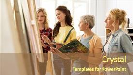  Presentation with poetry creativity concept - Colorful theme enhanced with concept - group of female art backdrop and a coral colored foreground