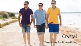  Presentation with shells beach summer holiday - Audience pleasing PPT layouts consisting of concept - group of friends walking backdrop and a  colored foreground