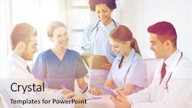  Presentation with medical profession - Presentation theme featuring concept - group of happy doctor background and a lemonade colored foreground