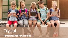  Presentation with elementary school technology - Audience pleasing PPT layouts consisting of concept - group of happy elementary backdrop and a coral colored foreground