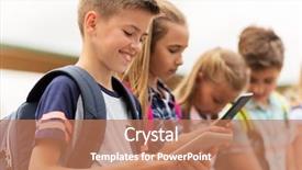 Presentation with elementary school technology - Slide deck featuring concept - group of happy elementary background and a coral colored foreground