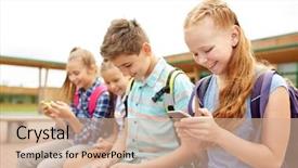  Presentation with elementary school technology - Amazing theme having concept - group of happy elementary backdrop and a  colored foreground