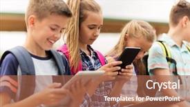  Presentation with elementary school technology - Presentation theme having concept - group of happy elementary background and a  colored foreground