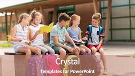  Presentation with friendship school - Colorful slide set enhanced with concept - group of happy elementary backdrop and a coral colored foreground