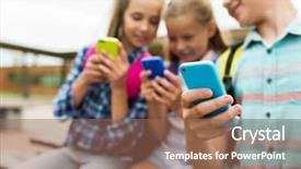  Presentation with elementary school technology - Slides featuring concept - group of happy elementary background and a  colored foreground