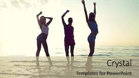  Presentation with summer party - Presentation consisting of concept - group of happy female background and a mint green colored foreground